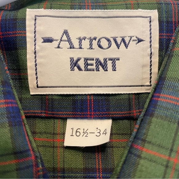 NWT Arrow Kent button down mens green/red shirt size 16 1/2” -34. - Picture 5 of 8